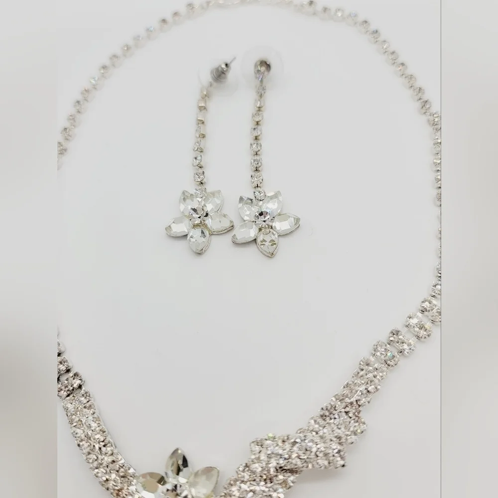 Crystal Sterling Silver Necklace Earrings set